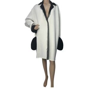 Celine Runway Oversized White Black Accent Coat Size M